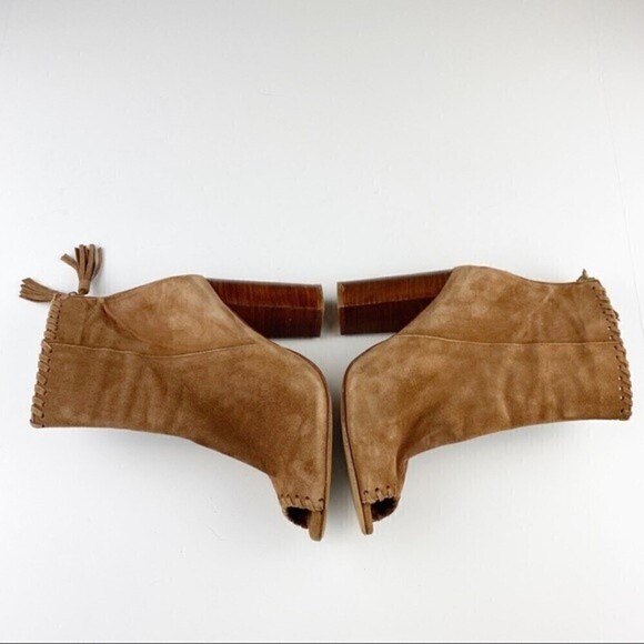 River Island Yalena Brown Suede Peep Toe Block Heel Booties Size 8 - Picture 6 of 13